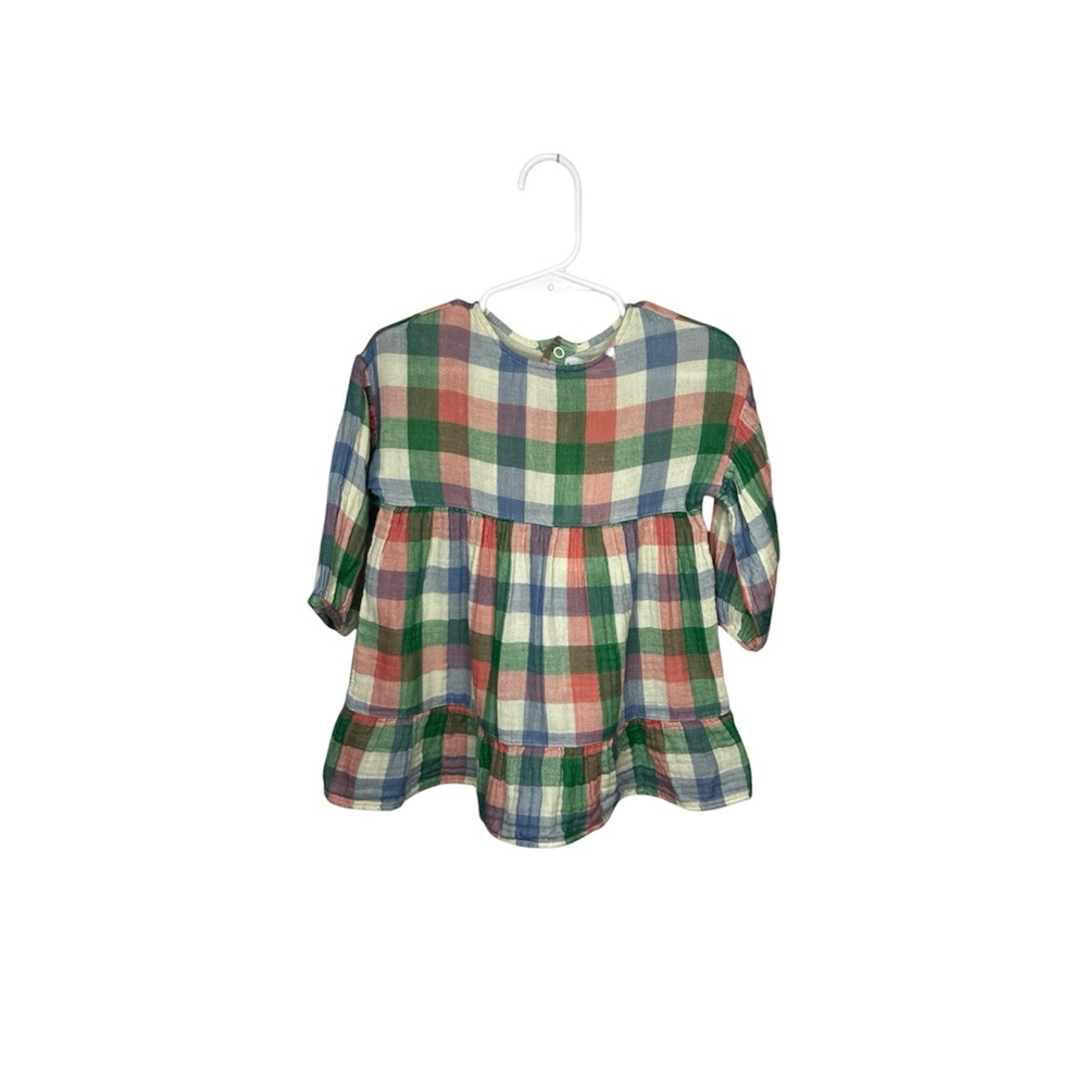 NWT Petit Bateau Babies' Long-Sleeve Cotton Gauze Plaid Dress - Picture 3 of 12